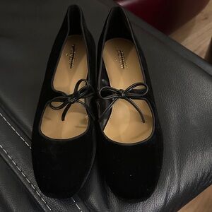 J. Crew Black Velvet Mary Janes with Bow Trim